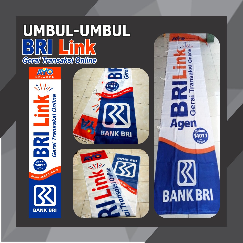 Umbul umbul Agen BRILINK / BRI LINK Ready stock bisa custom nama agen BRI