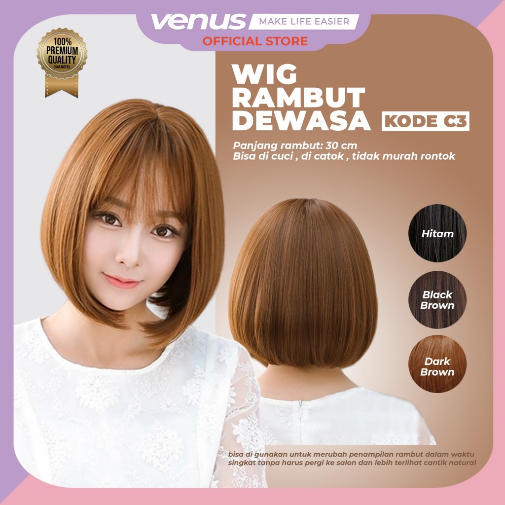 OLSEE -  Wig TEBAL Rambut Wig Pendek Lurus Wanita Korean Version Wig DEWASA Short Hair Women Berkual