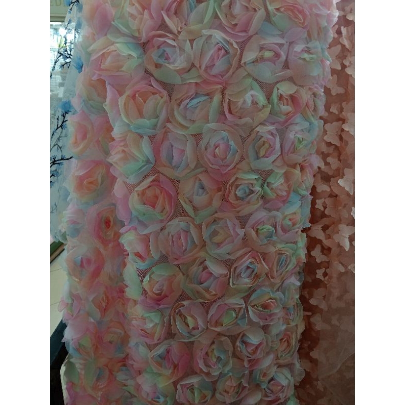 Bahan Kain TILE BUNGA Mawar 3D / Bahan Bunga Mawar Pink Timbul