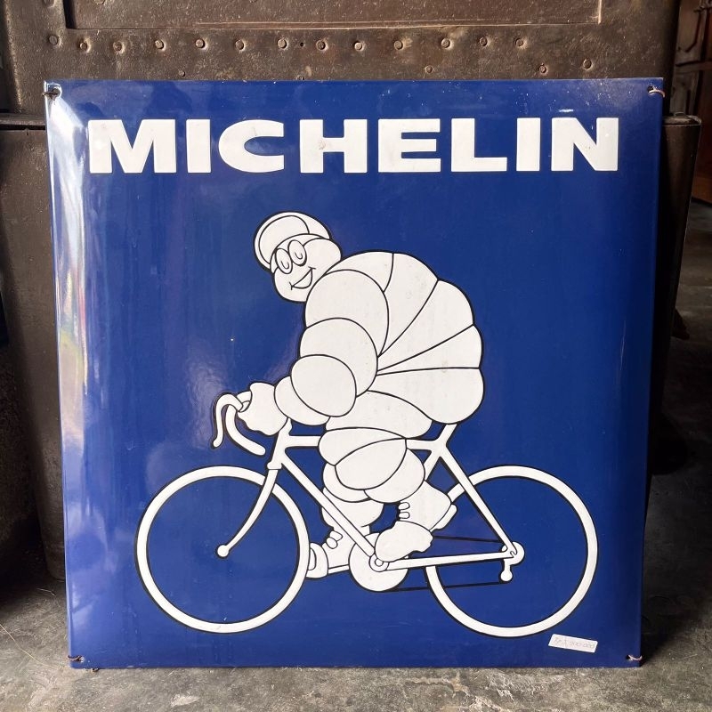 Papan Iklan Enamel Michelin Blue Square  Lawas Jadul Tua Small
