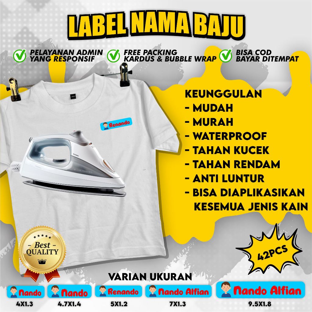 

42pcs Stiker Label Baju Custom / Stiker Sablon Kain Kaos Baju / Setiker Setrika