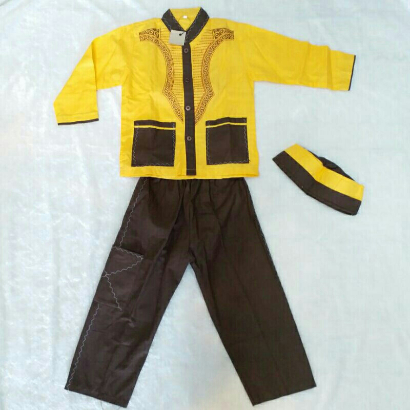 Setelan Koko Anak Cowok / Baju Koko Anak Warna Kuning Coklat