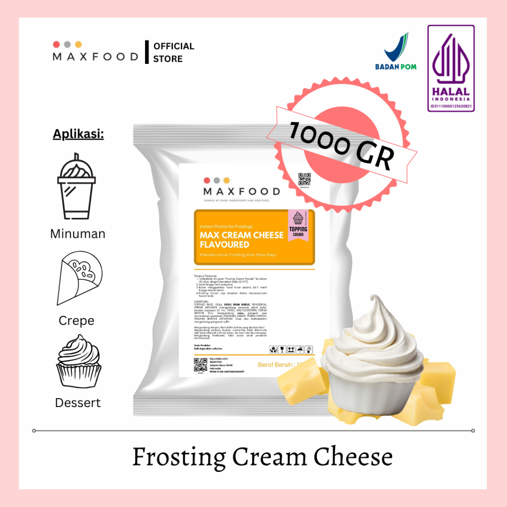 

MAXFOOD - Whipping Cream Cheese / Bubuk Whip Cream Rasa Keju 1 Kg