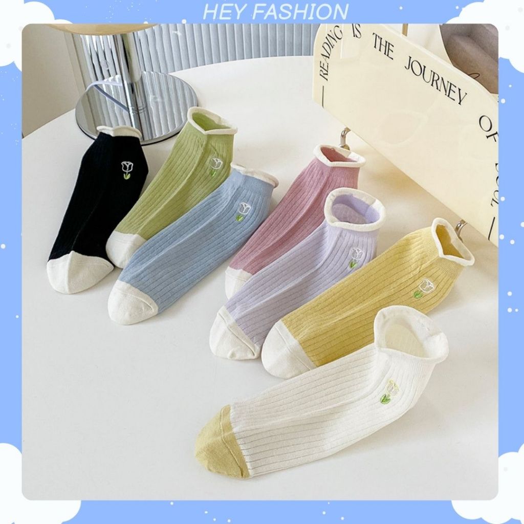 HF~KK1274 KAOS KAKI WANITA KEKINIAN KAOS KAKI MOTIF BUNGA KAOS KAKI SETINGGI BETIS KAOS KAKI SETINGG