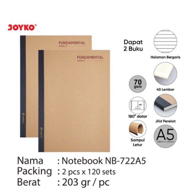 

( 2pcs ) Notebook / Buku Tulis Sampul Coklat B5 dan A5 / Buku Catatan A5 / Agenda NB-722A5 NB-722B5 Joyko