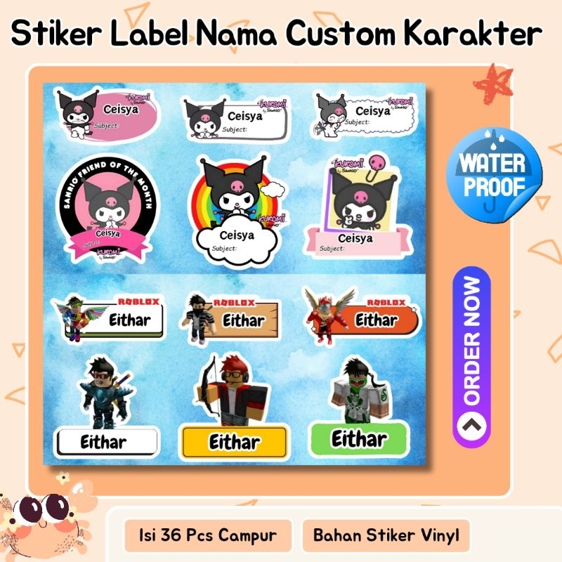 

(36 PCS) Stiker Label Nama Custom Karakter / Stiker Label Sekolah / Stiker Label Nama