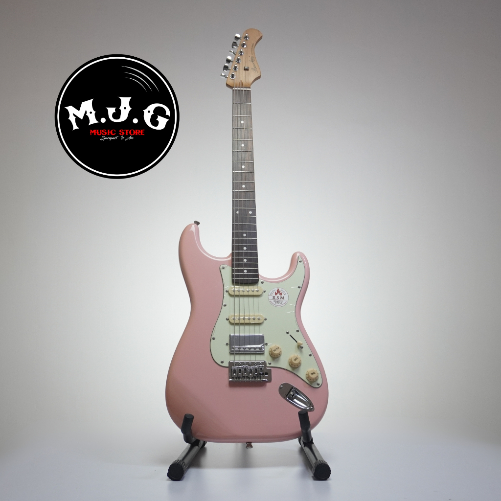 gitar elektrik bacchus universe stratocaster BST 2RSM shellpink rosewood fingerboard