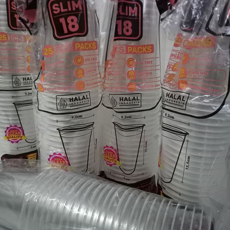 habis offline CUP 18OZ SLIM ISI 100 PCS TANPA TUTUP/GELAS PLASTIK/CUP PLASTIC/CUP ES TEH/CUP JUS/CUP