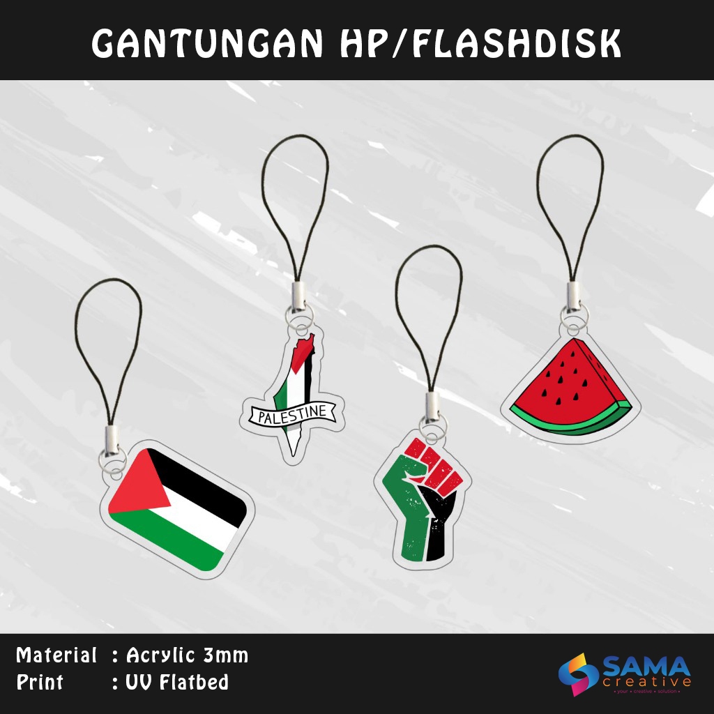 Palestine - Gantungan HP / Flashdisk Akrilik 3mm - Hiasan Aksesoris Tali Handphone USB Palestine Fla