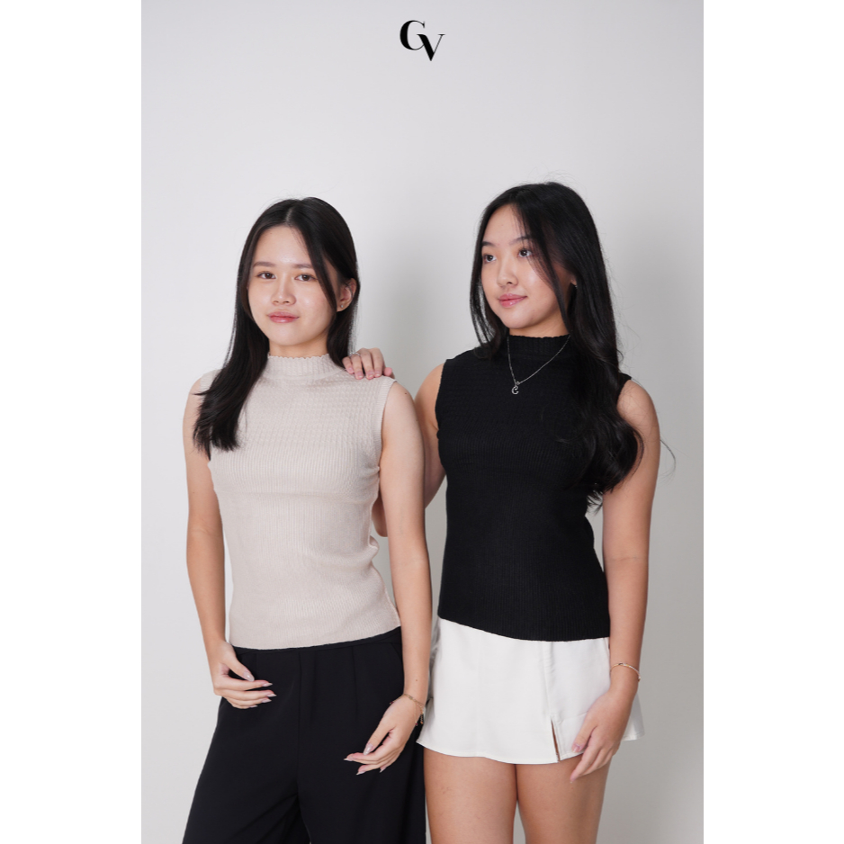 CaVa Chic - Elle Tank | Tank Top Elegant Knit Wanita | Basic, Classy, Turtle Neck Women Tank Top
