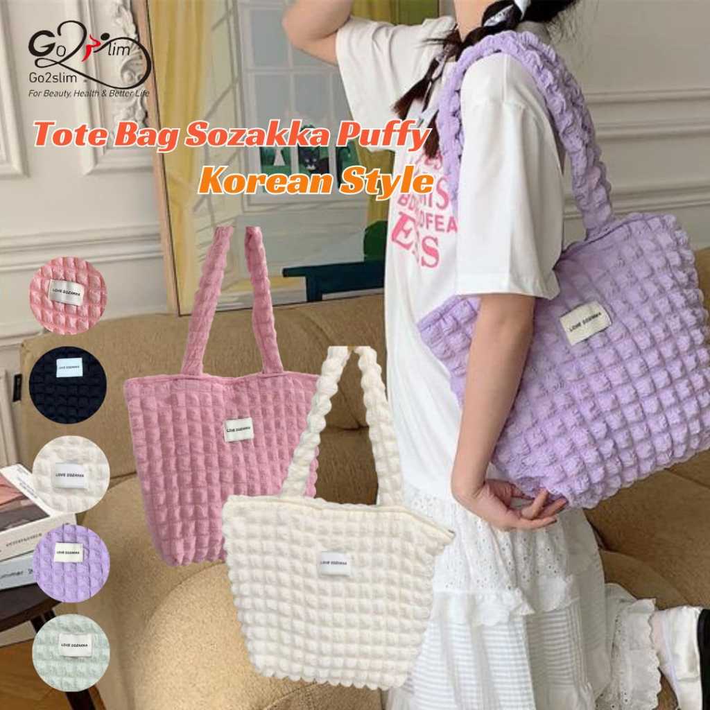 Tas Bahu Sozakka Puffy Tote Bag Kuliah Aesthetic Korean Style Muat Notebook