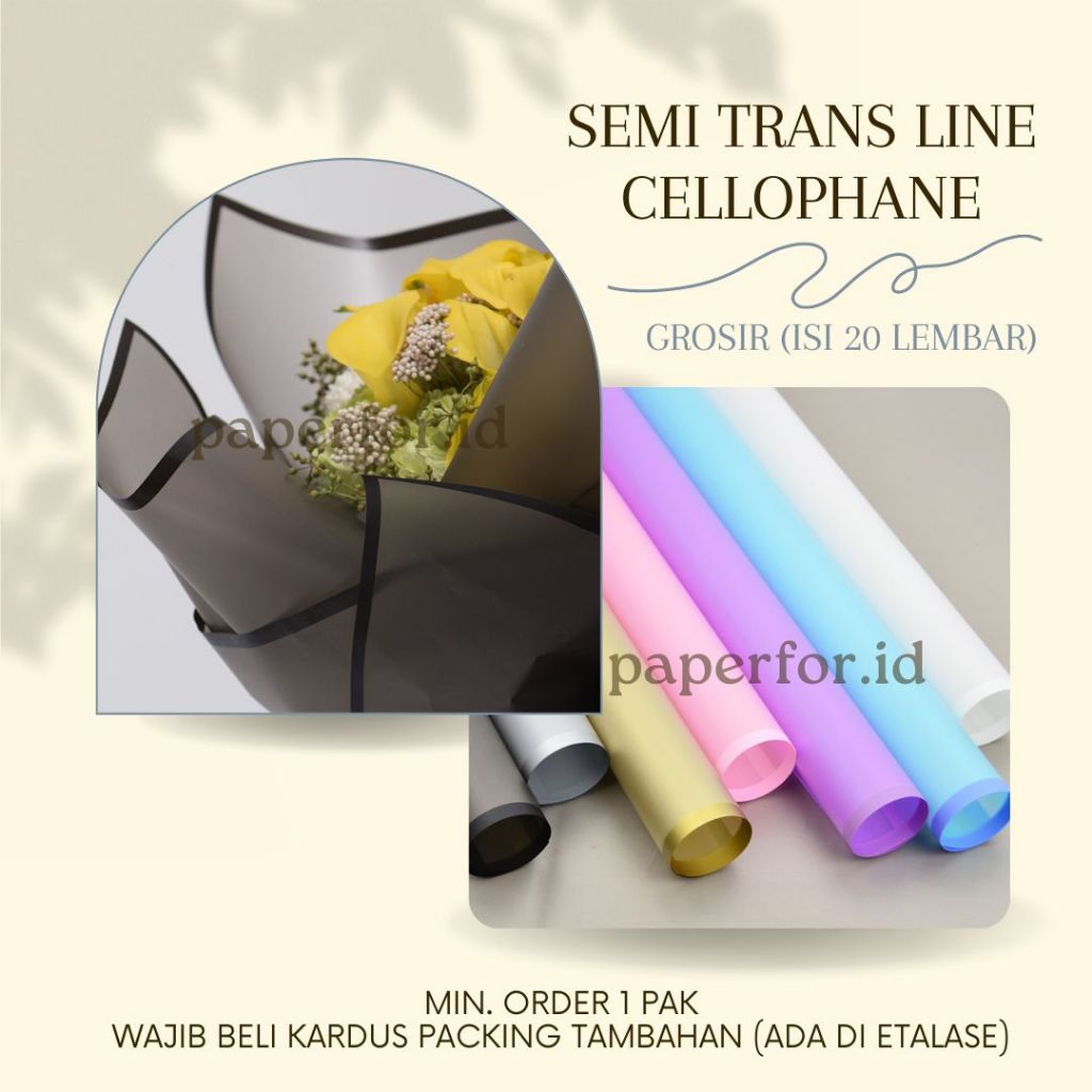 

GROSIR Kertas Buket Bunga Cellophane SEMI TRANS LINE isi 20 lembar