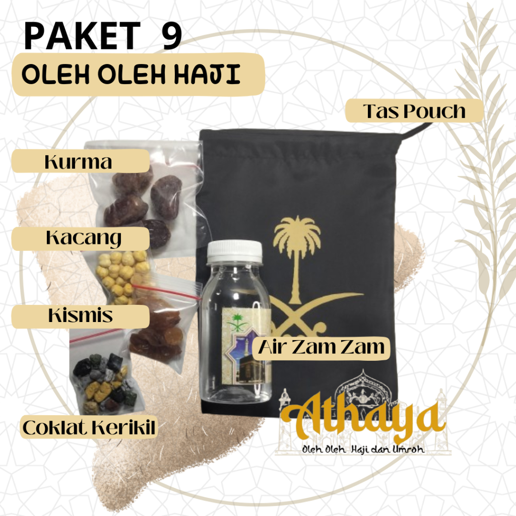 

Paket 9 Pouch Oleh-oleh haji dan umroh/Pasuhe+Coklat keriki