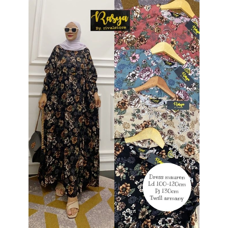 RB MIDI DRESS RAYON TWILL ARMANY MOTIF IMPORT BUNGA