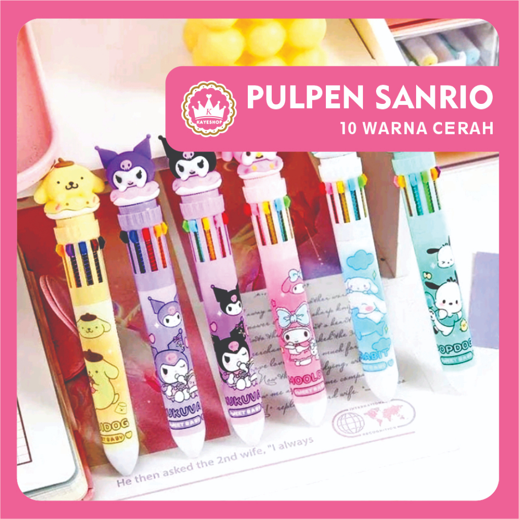 

Pulpen Sanrio 10 Warna 3D Doll Kepala | Bolpen Pena Mekanik Karakter Anak