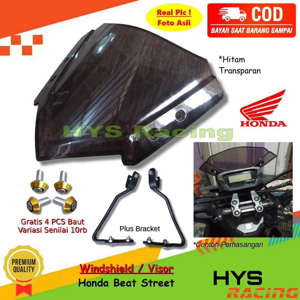 HYC Visor Kaca Depan HONDA Beat Street Plus Breket - Winsil Windshield Variasi Motor Bonus Bracket +