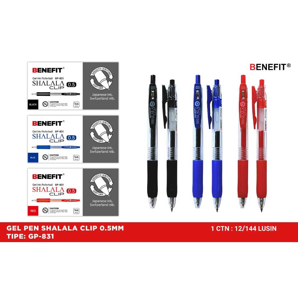 

Pulpen Ballpoint Gel Tinta Hitam Biru Merah Cetek GP-831 Fine 0.5 mm