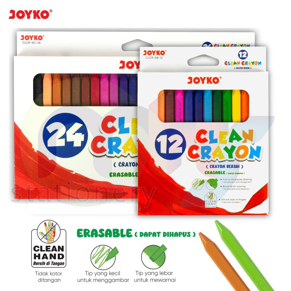 

Clean Crayon Joyko CLCR-AB-12 CLCR-AC-24 12 24 Warna Krayon Bersih Dapat Dihapus Erasable