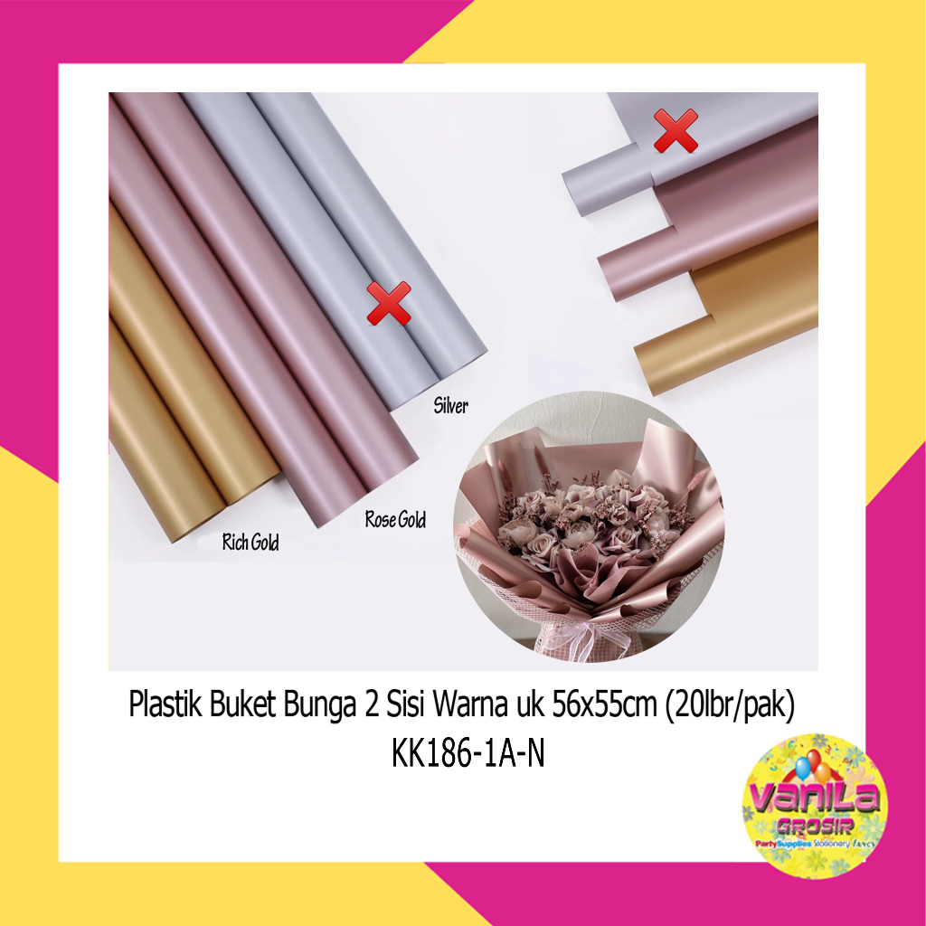 

(20Lembar) Kertas Kado Buket Bunga 2 Sisi Warna, cellophane wrapping, flower wrapping paper, kertas buket, kertas cellophane