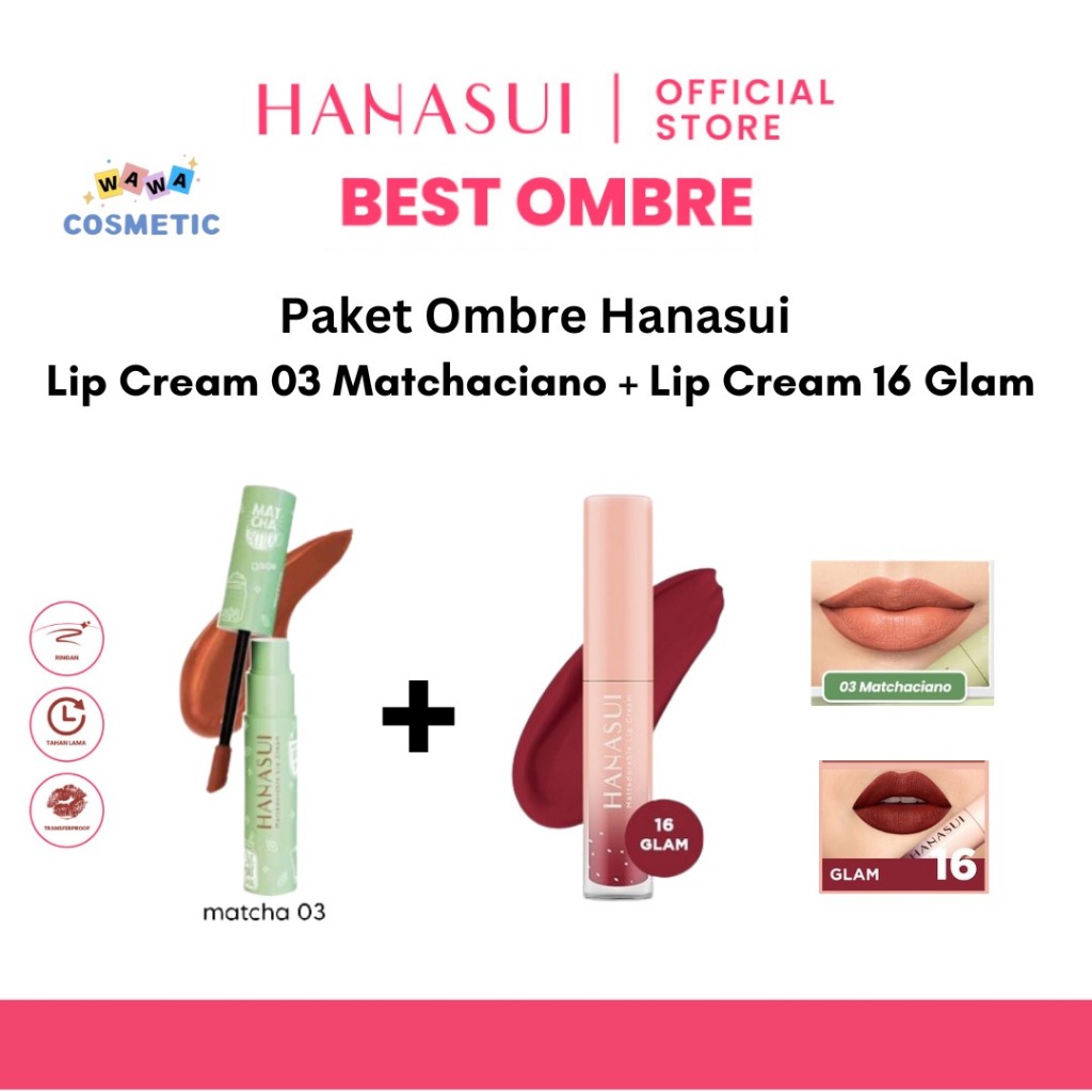 WAWA - Paket Ombre Hanasui Lip Cream Matcha 03 dan Glam | Ombre Special