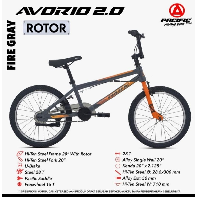 SEPEDA ANAK LAKI BMX PACIFIC AVORIO 2.0 ROTOR UKURAN 20 INCH - Magma Black