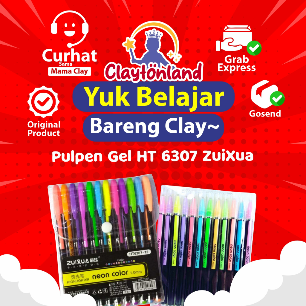 

Satu Set Pulpen Gel Neon Warna Warni / Pen Highlighter 12 Warna HT 6307 ZuiXua