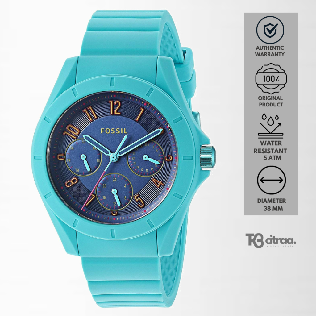 jam tangan fashion wanita fossil Poptastic analog strap rubber silikon cewek chronograph multifuncti