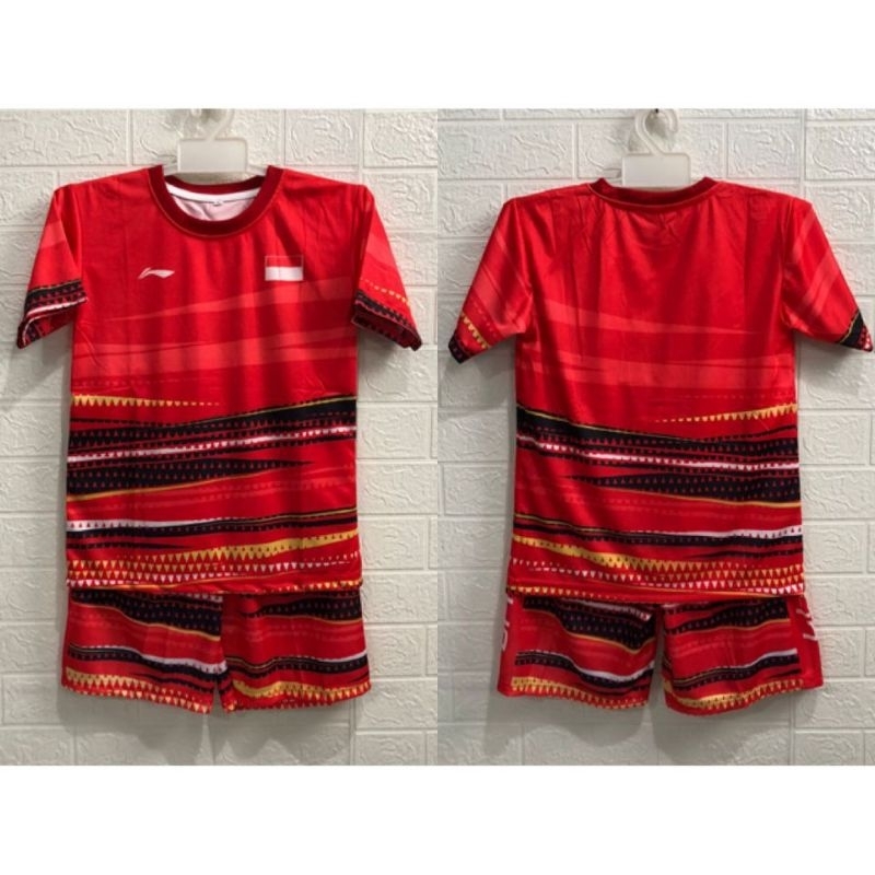 Setelan baju jersey anak olahraga badminton voly takraw futsal printing kids warna merah