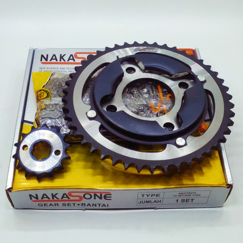 Nakasone Gear Paket Set Neotech Mega Pro Old Tiger 2000 Old New GL Pro 428H 14T 46T 112L Gear Depan 