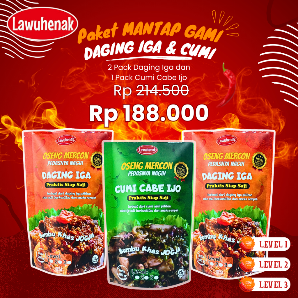 

Paket MANTAP GAMI Oseng Mercon ( 2 Daging Iga + 1 Cumi Cabe Ijo ) | Makanan Praktis Siap Saji