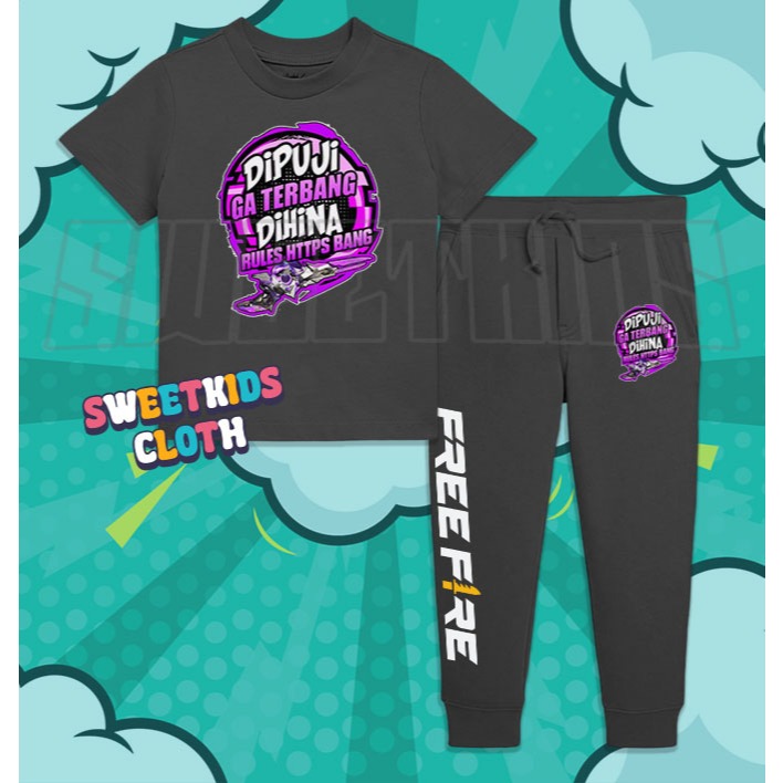 Setelan Kaos Anak FF Di Puji Ga Terbang Di Hina Ht2ps Bang / Jogger Baju Anak Di Puji Ga Terbang FF