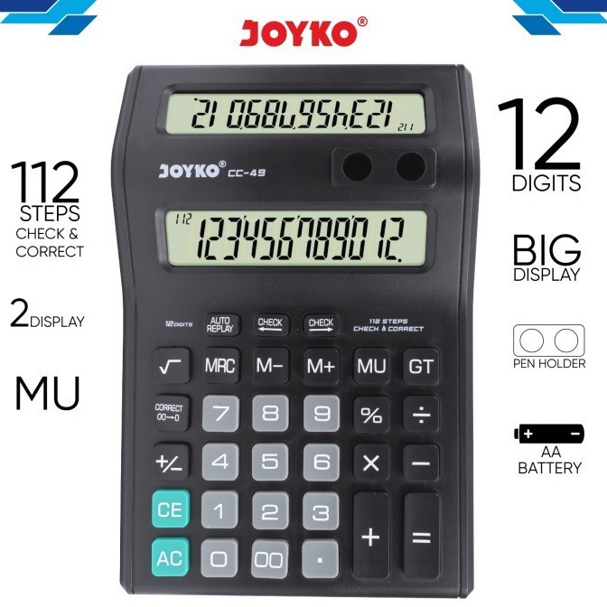 

KODE L7B Calculator Kalkulator Joyko CC49 12 Digits Dual Screen Double Layar