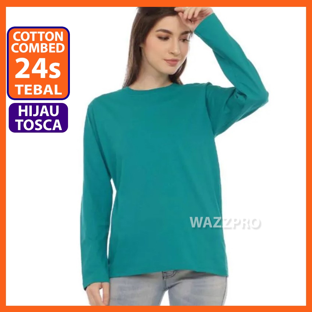Tebal Kaos Polos 24s Cotton Combed Original Hijau Tosca Lengan Panjang Pria Wanita