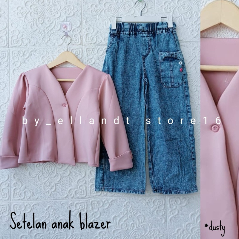 Setelan Anak Perempuan Tanggung Blazer Dan Celana Kulot Jeans