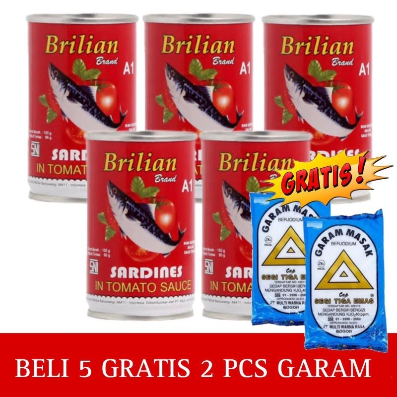 

Paket 5pcs Sarden Brilian 155gram - Sarden Murah - Sarden Saus Tomat - Sarden Murah Promo