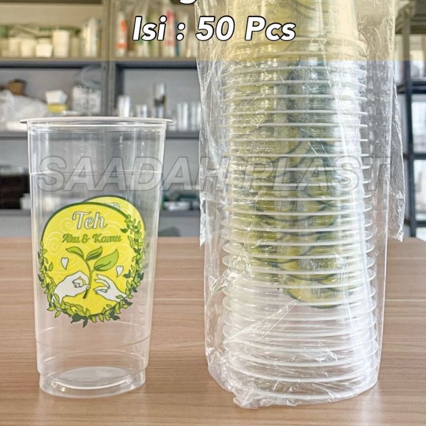 KI3 ISI 5 Gelas Printing Motif Teh Aku  Kamu 16oz 22oz Cup Plastik Es Teh Manis