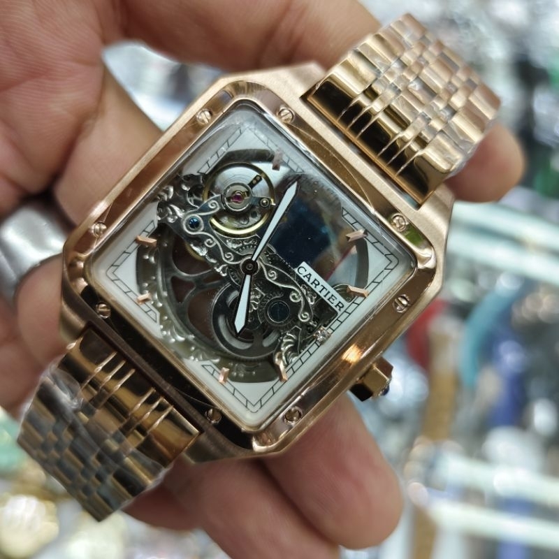 Man's Watch jam tangan pria super mewah CARTIER skeleton automatic japan fullstainless