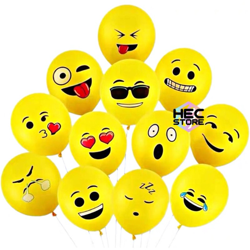 BALON LATEX EMOTICON KUNING 12 INCH | BALON LATEX EMOJI KUNING (10 PCS)