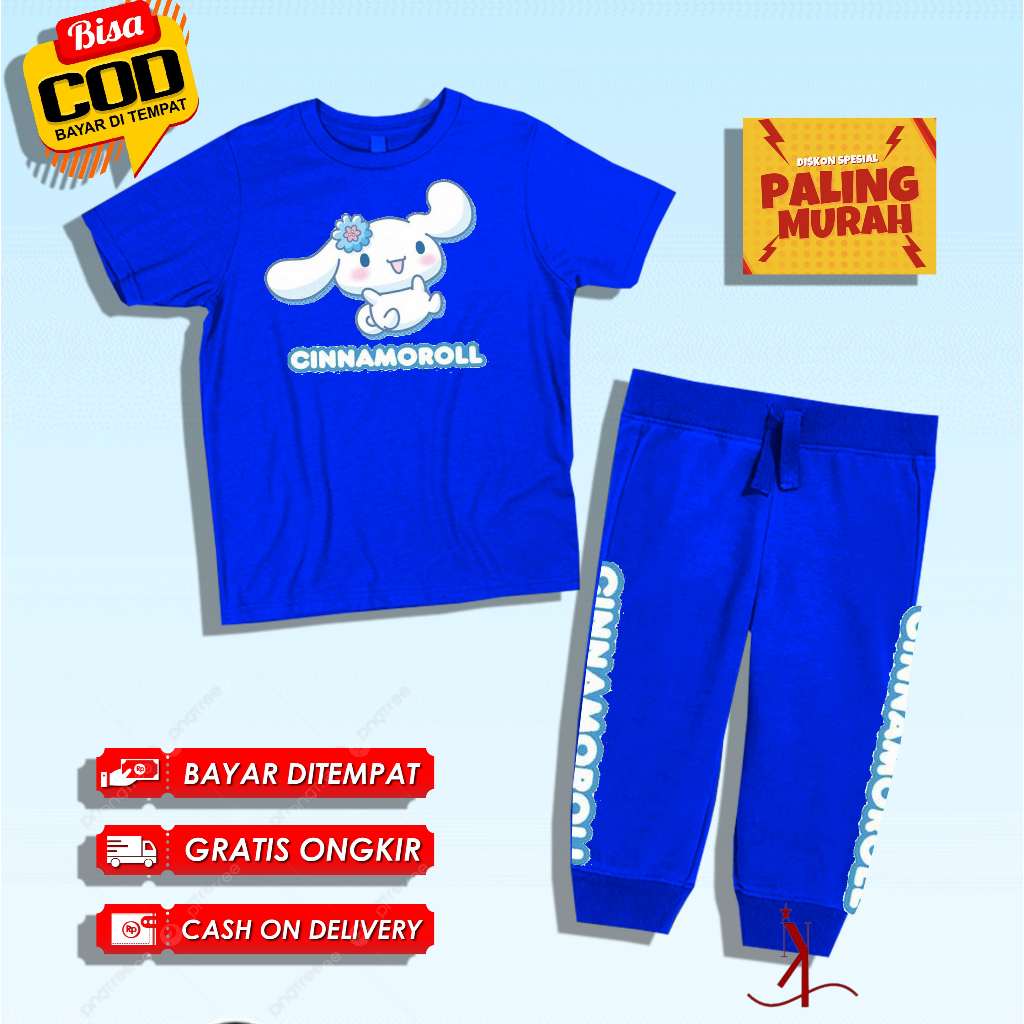 Setelan Anak Cinnamoroll / Baju Kaos Anak Cinnamoroll / Celana Jogger Anak Cinnamoroll
