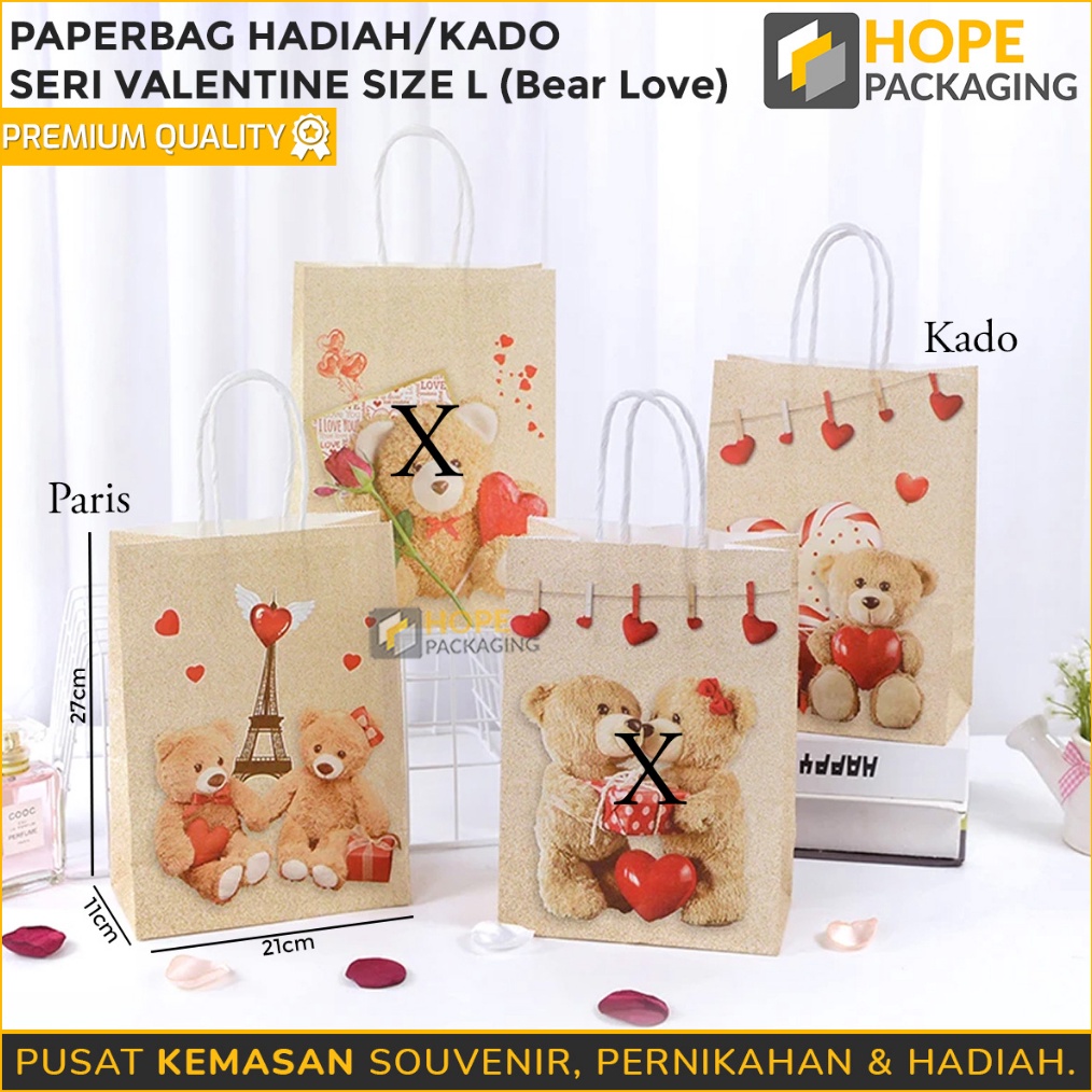 

PESTA DISKON Harga 3 Pcs Paper Bag Kertas Motif Love Seri Valentine Tas Kertas Tas Kado Goodie Bag Size 27x21x11 cm