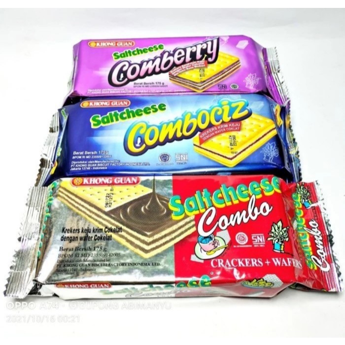 

Camilan Biskuit Snack Khong Guan Krekers Wafer 175 Gr Varian Saltcheese Combo, Comberry, Combociz, Superco Malkist Krekers 130 Gr Varian Coklat, Lemon, Sarikaya, Khongguan Saltcheese Original, Sweet & Spicy 200 Gr