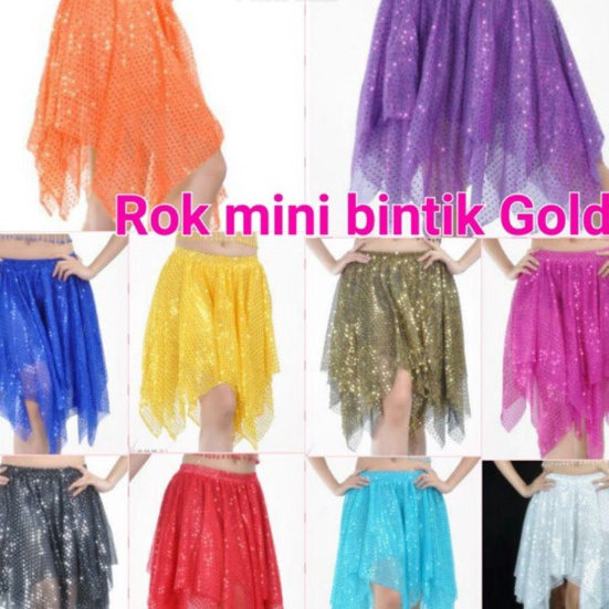 KF7 Belly dance rok mini pendek bintik gold glitter kostum tari senam fitness zumba aerobik salsa da