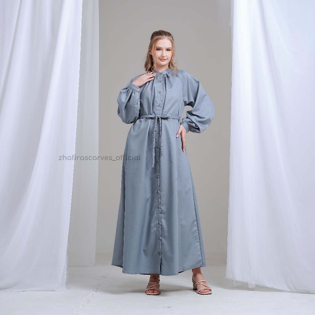 Gamis Abaya Toyobo Polos - Abaya Shirt Warna Abu-abu | Dress | Gamis Abaya Premium Wanita Lengan Pan