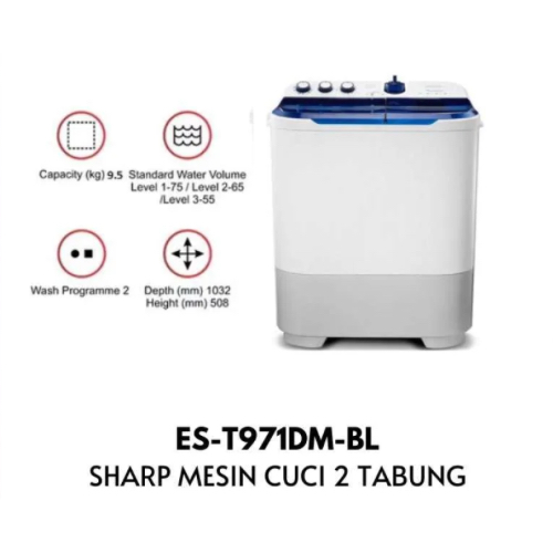 MESIN CUCI SHARP 971 2 TABUNG DOLPHINWAVE - 9,5kg