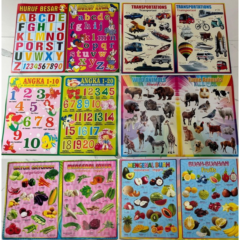 

Poster Belajar Angka Huruf Hewan Buah / Poster Edukasi Anak