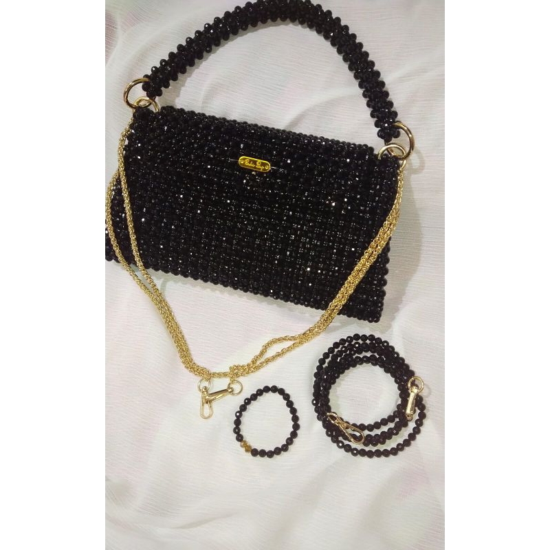 Tas Manik-manik Handmade Black Kitty