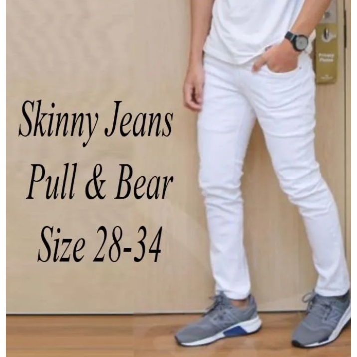 Terlaris Celana skinny Pull & Bear softjeansJeans Pria Putih Bersih Celana Putih Melar Terlaris 2024
