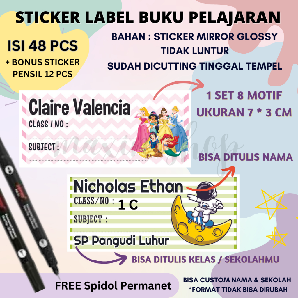 

ISI 48 PCS - Sticker Label Buku Pelajaran / Mata Pelajaran / Sticker Buku / Label Buku