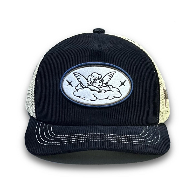 Topi Trucker Hat Corduroy Black Cream Perry Thisplan