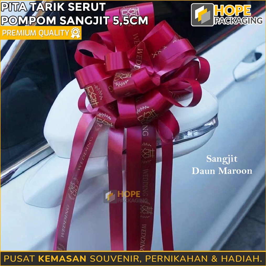 

TERBATAS Pita Tarik Serut Pompom Sangjit Bulat Jumbo 55 cm Pita Hampers Parcel Wedding Hadiah Kado Pernikahan Pita Mobil